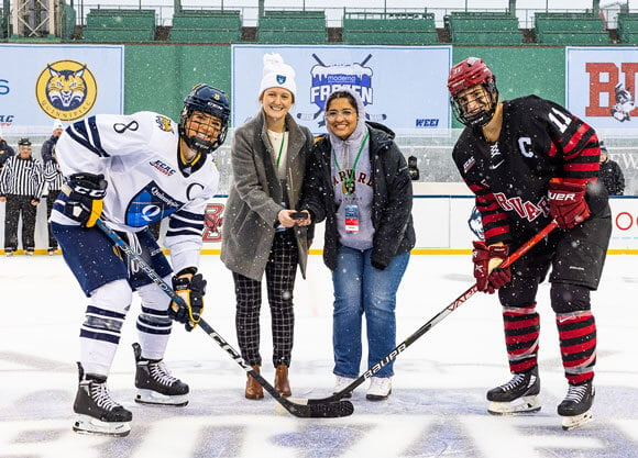 Danielle Marmer led the ceremonial puck drop prior to Quinnipiac's Frozen Fenway game