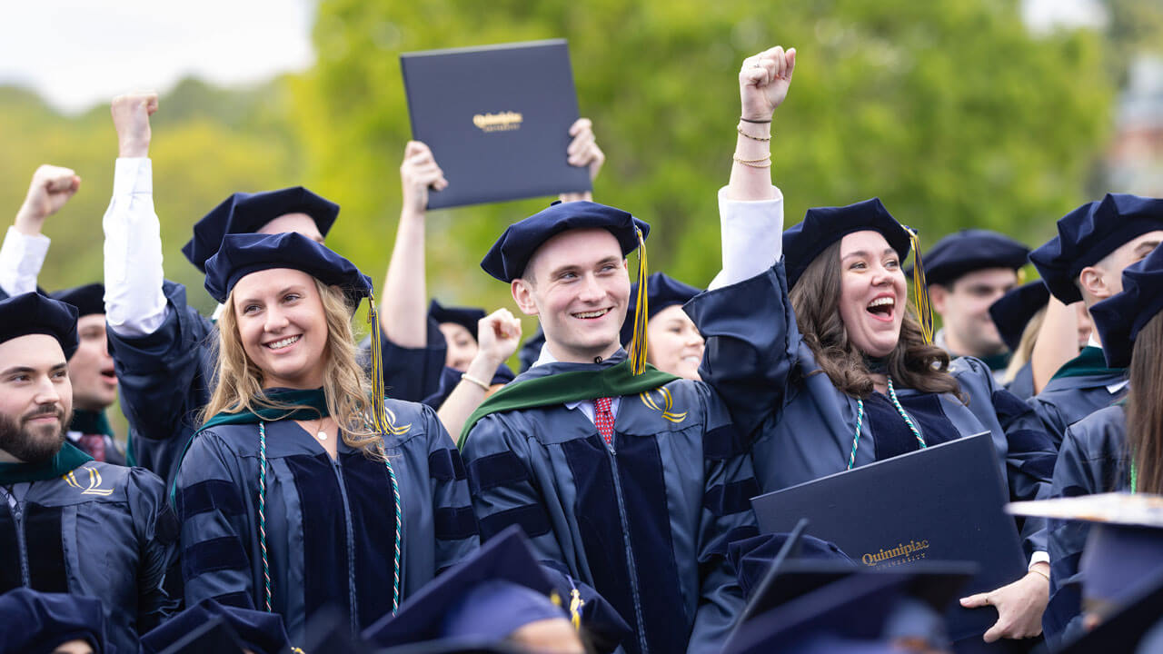 The Health Sciences class of 2024 celebrates enthusiastically during the Commencement ceremony after their degrees were awarded.