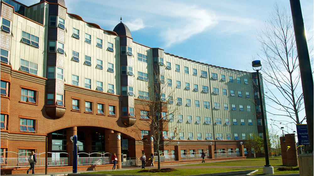 Quinnipiac University’s Crescent residence hall on the York Hill Campus.