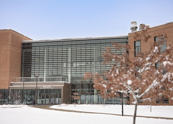 The School of Business in the snow