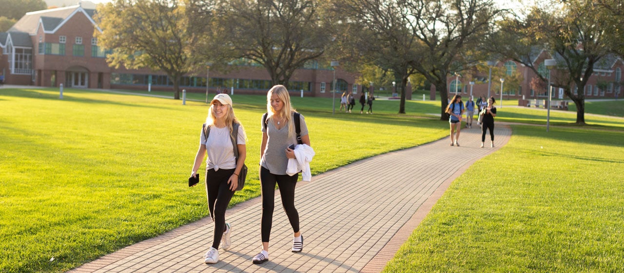 Students walk to class on a summer day on the quad