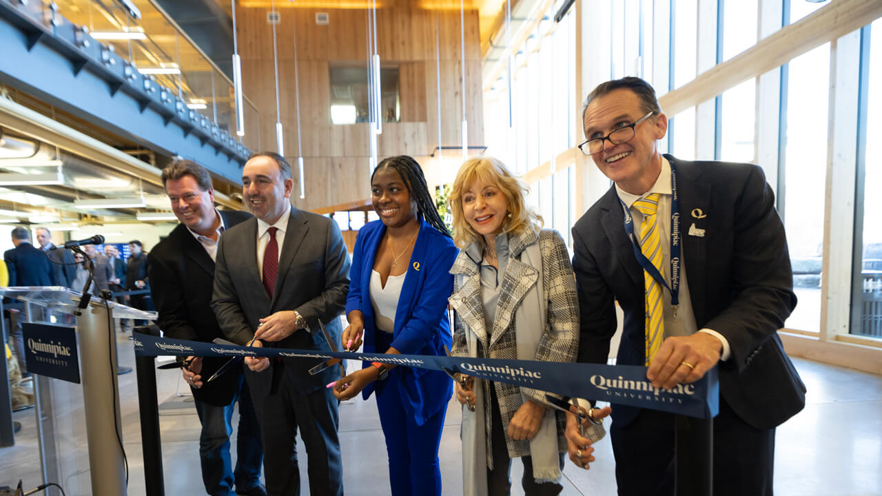 Potter, Flaks, Robers, Olian and Ellett cut the ribbon during the Recreation and Wellness Center opening celebration