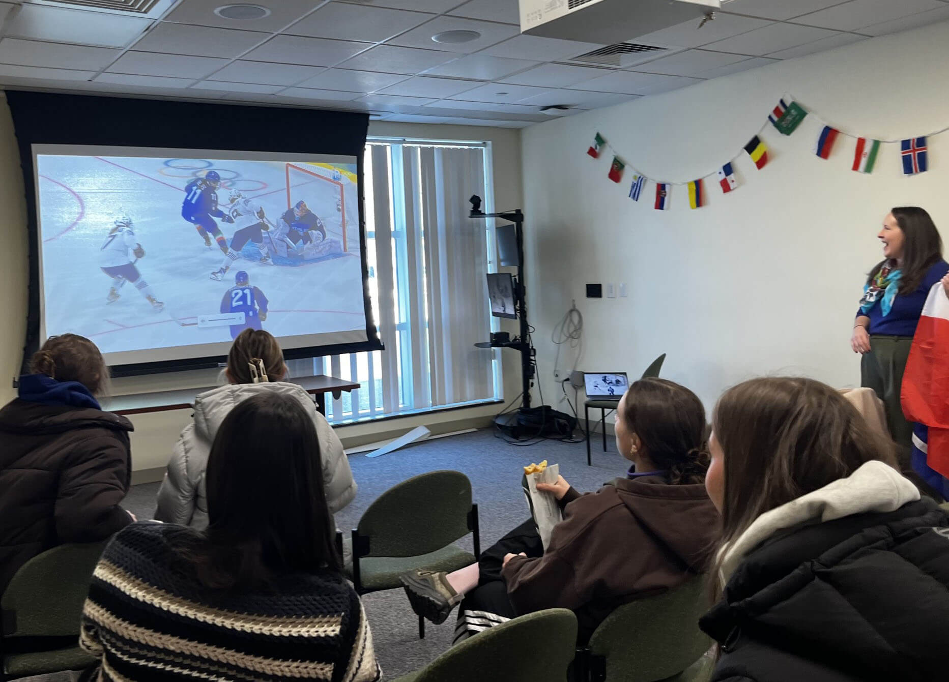 Students watch Jade Barbirati at compete at the Olympics