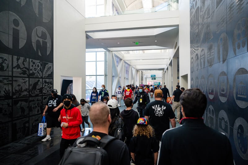 Dozens of fans walk through the hallways of the Los Angeles Convention Center