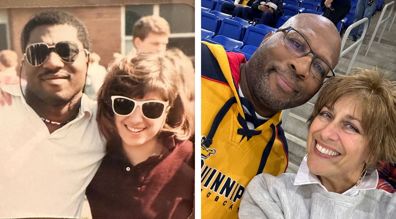 Howard and Carol Boyd as students and in current day, side by side.