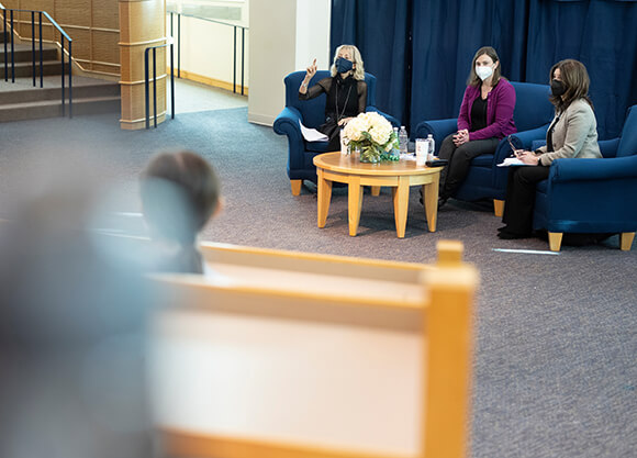 President Olian speaks with Dean Raider and Mayor Lauren Garrett.