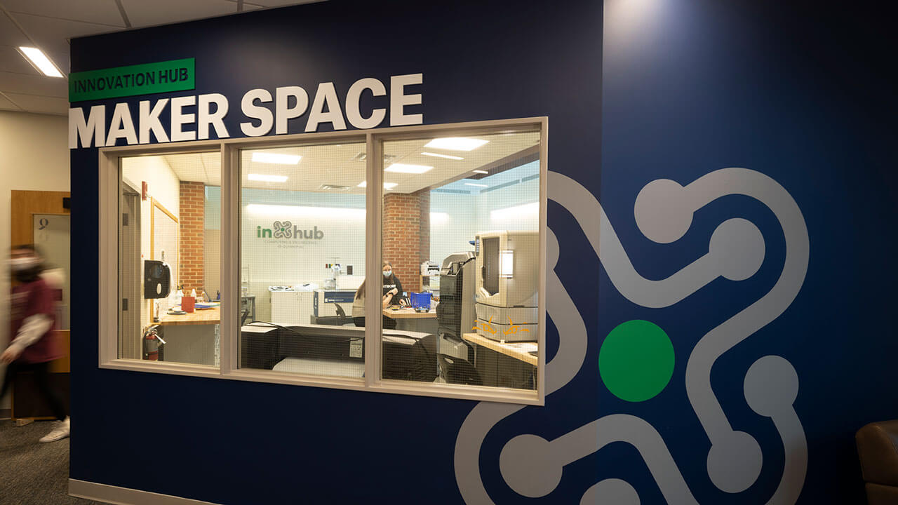 The Maker Space in the School of Computing and Engineering is one of the many "nodes" in the Innovation Hub.