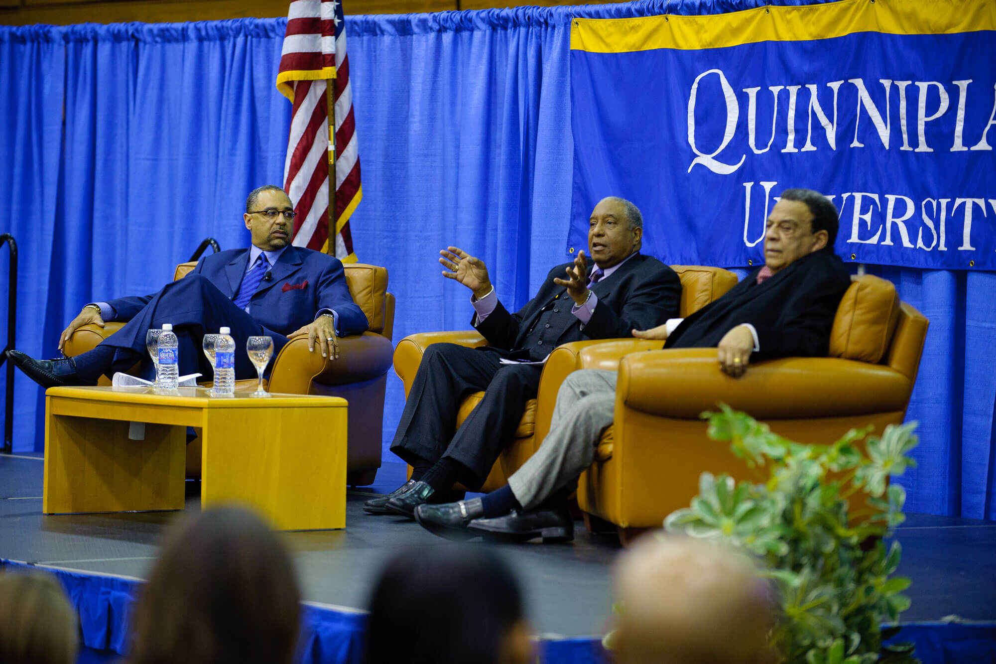 Bernard Lafayette and  Andrew Young speak with Ed Gordon on stage