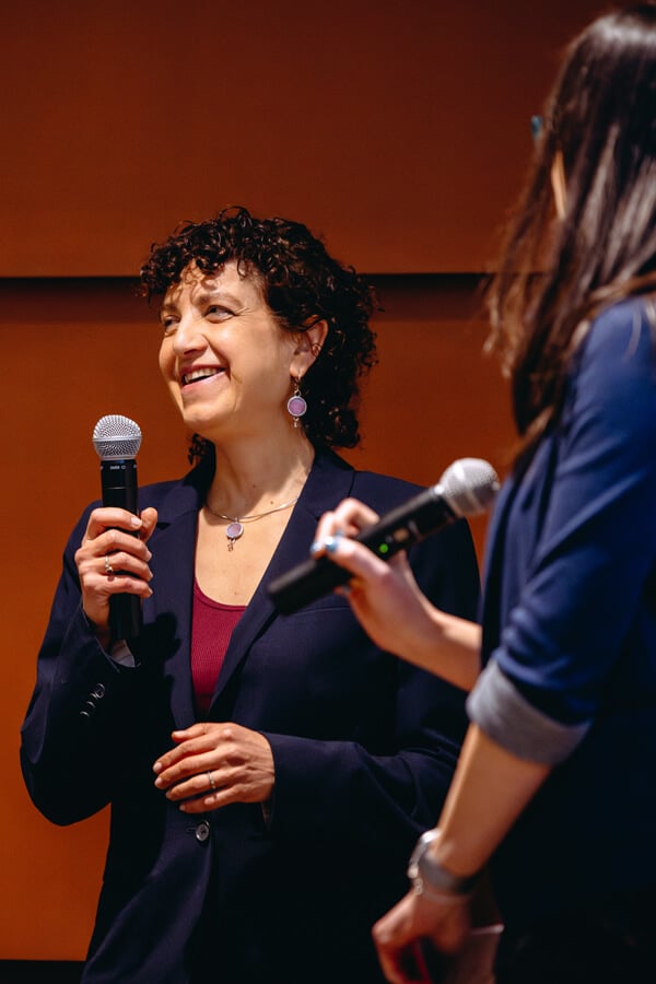 Becca Levy speaks at a keynote event regarding her book and the topic of ageism.