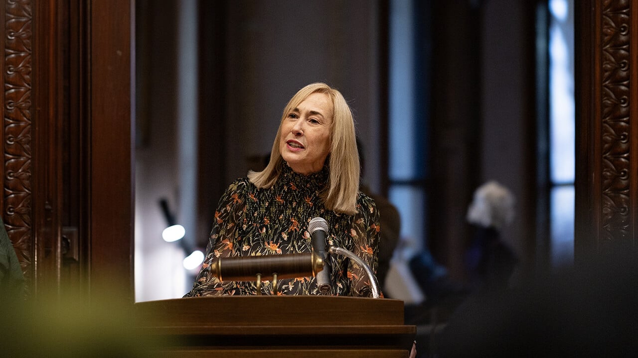 Marie Hardin speaking at the Ireland Great Hunger Museum