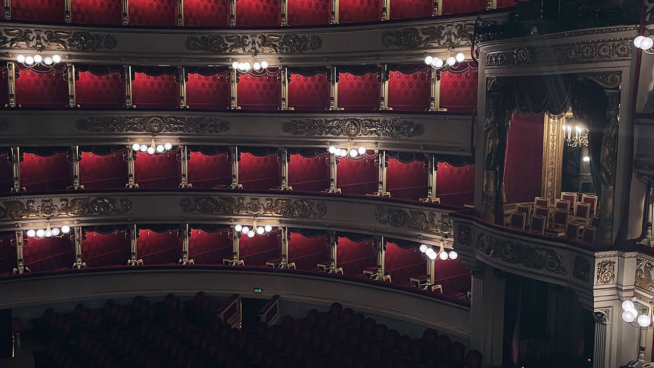 The interior of La Scala, an opera house in Milan