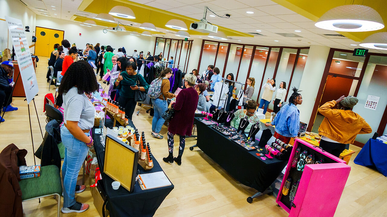 Wide view of the event space where small business owners display their products