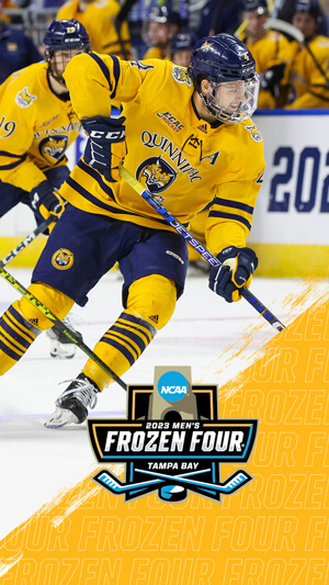 Phone background featuring the Men's Ice Hockey team and Frozen Four 2023 logo