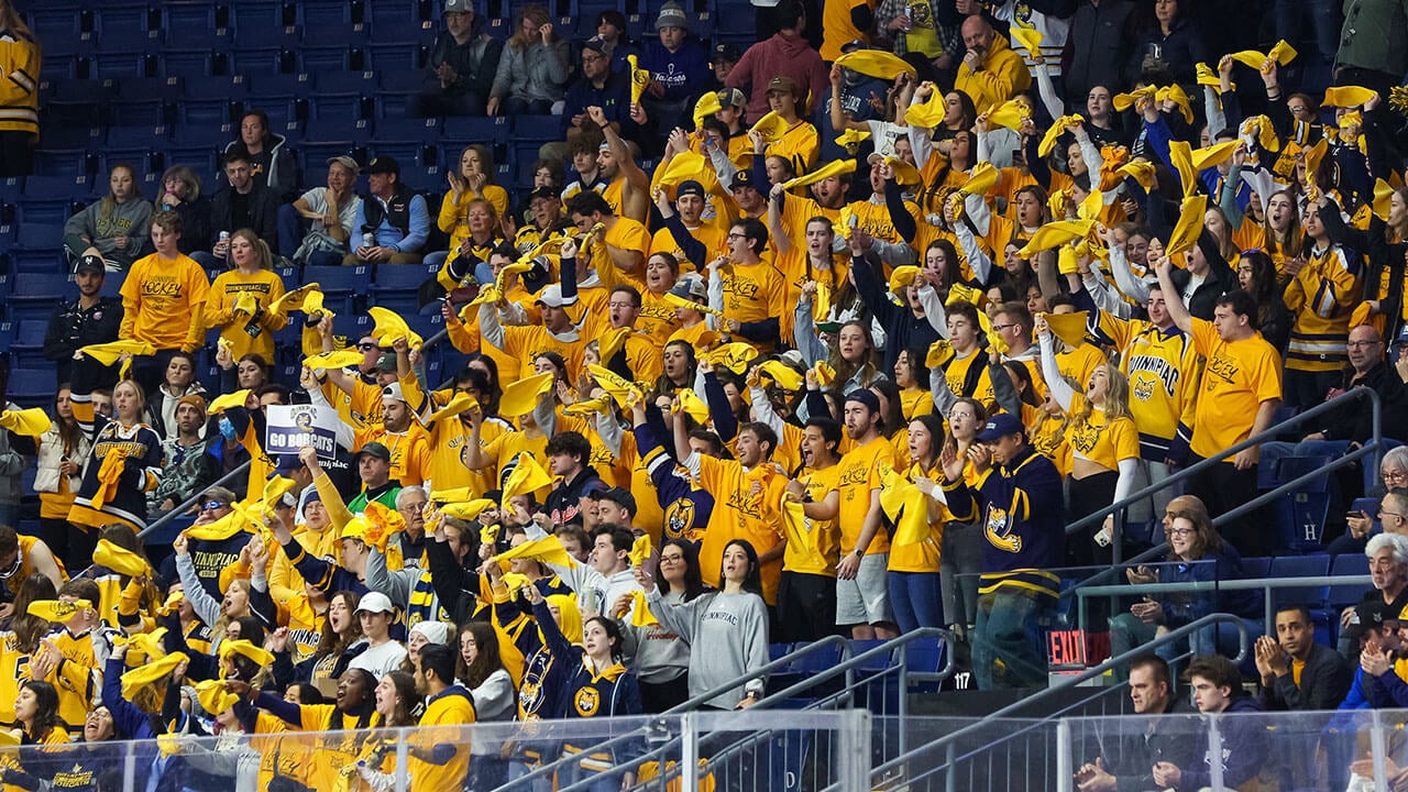 A snapshot of the student section at the Quinnipiac vs. Ohio State game