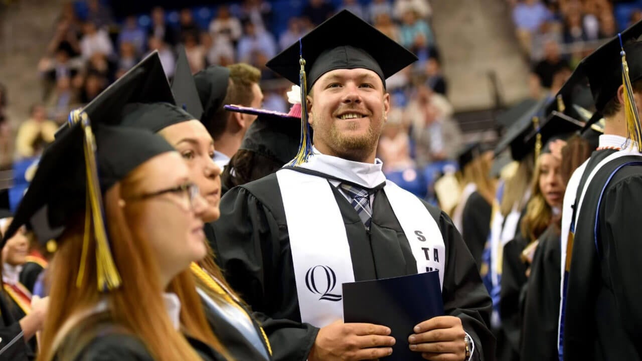 Quinnipiac University undergraduate commencement exercises for the College of Arts and Sciences Saturday, May 20, 2017, at the TD Bank Sports Center on Quinnipiac's York Hill Campus. ,Quinnipiac University undergraduate commencement exercises for the College of Arts and Sciences Saturday, May 20, 2017, at the TD Bank Sports Center on Quinnipiac's York Hill Campus
