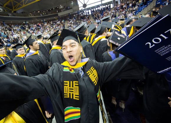 Quinnipiac University undergraduate commencement exercises for the School of Business Saturday, May 20, 2017, at the TD Bank Sports Center on Quinnipiac's York Hill Campus. ,Quinnipiac University undergraduate commencement exercises for the School of Business Saturday, May 20, 2017, at the TD Bank Sports Center on Quinnipiac's York Hill Campus