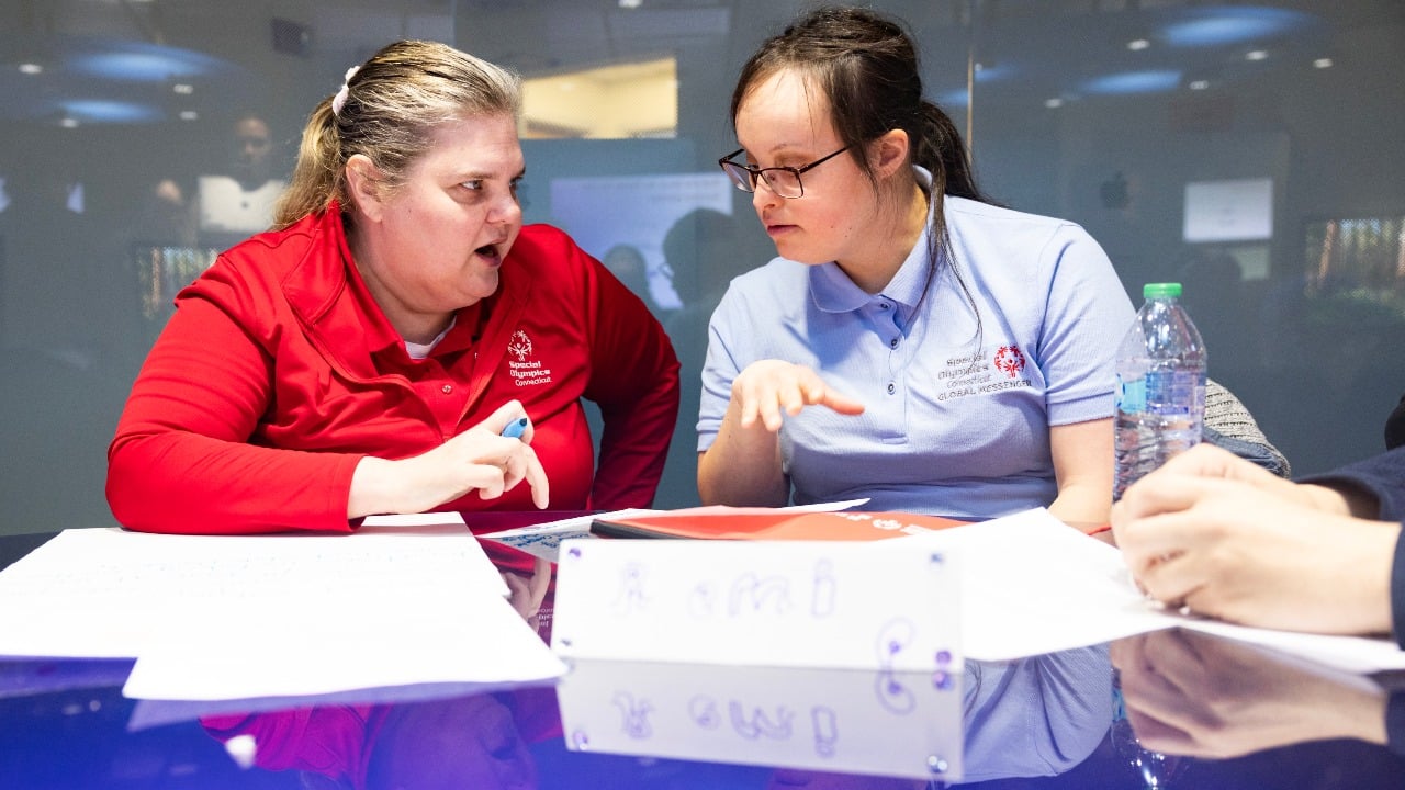 Athletes work together at Special Olympics Connecticut media event at Quinnipiac
