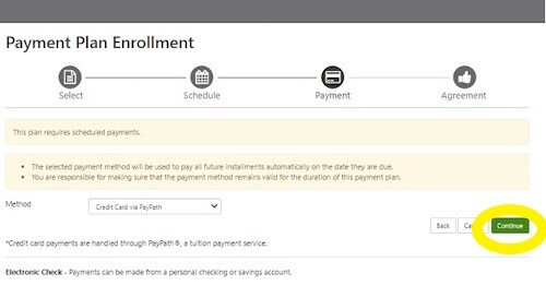 Payment plan enrollment