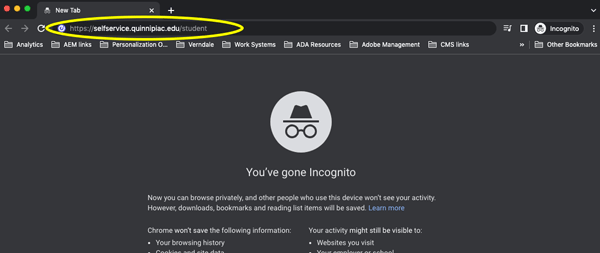 Browse to self service in Incognito window
