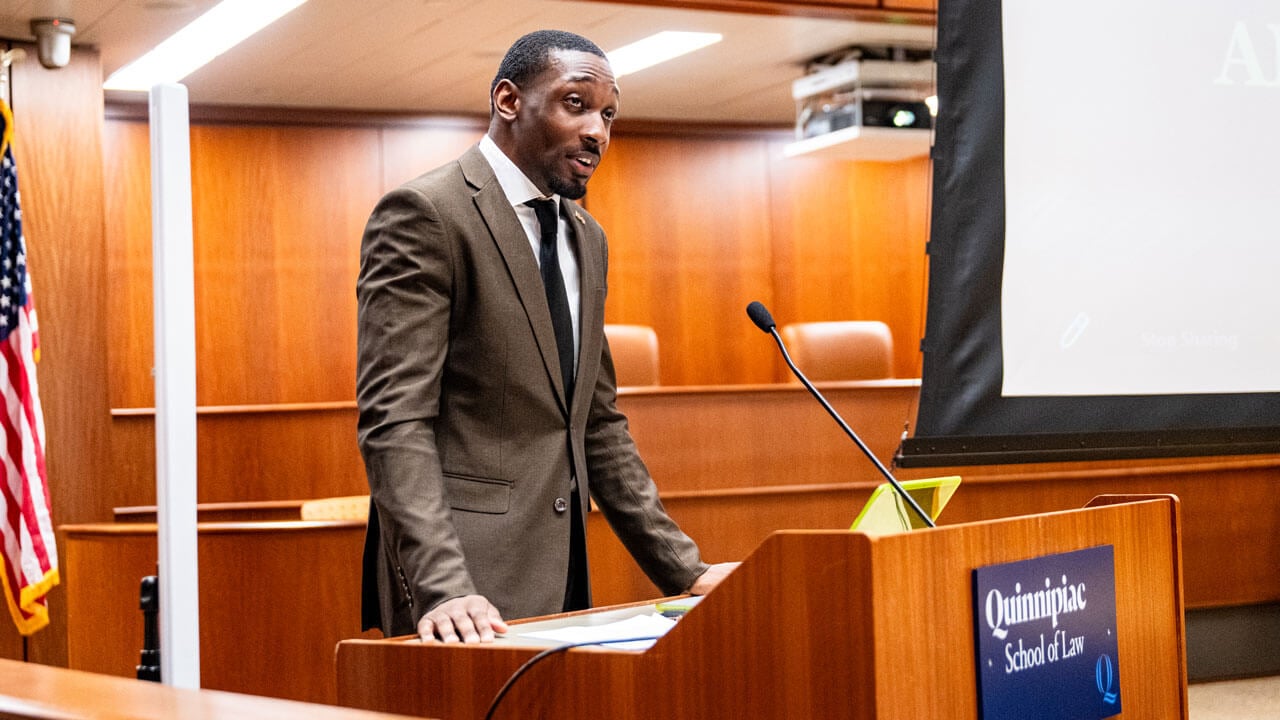 Presenter gives speech