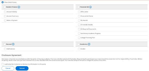 Select areas of access for the proxy using check boxes