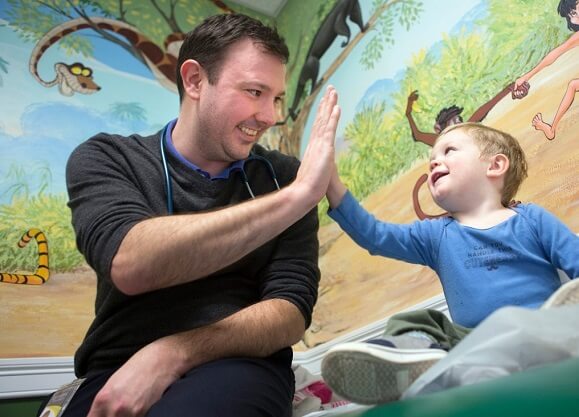Brian Wasicek, a student in The Frank H. Netter M.D. School of Medicine at Quinnipiac University, examines 20-month-old John Fuller at Pediatric Associates of Cheshire, P.C. Tuesday, Jan. 31, 2017. Wasicek participates in the longitudinal Medical Student Home (MeSH) program with Dr. James O’Connor working one half-day each week with Dr. O'Connor.
