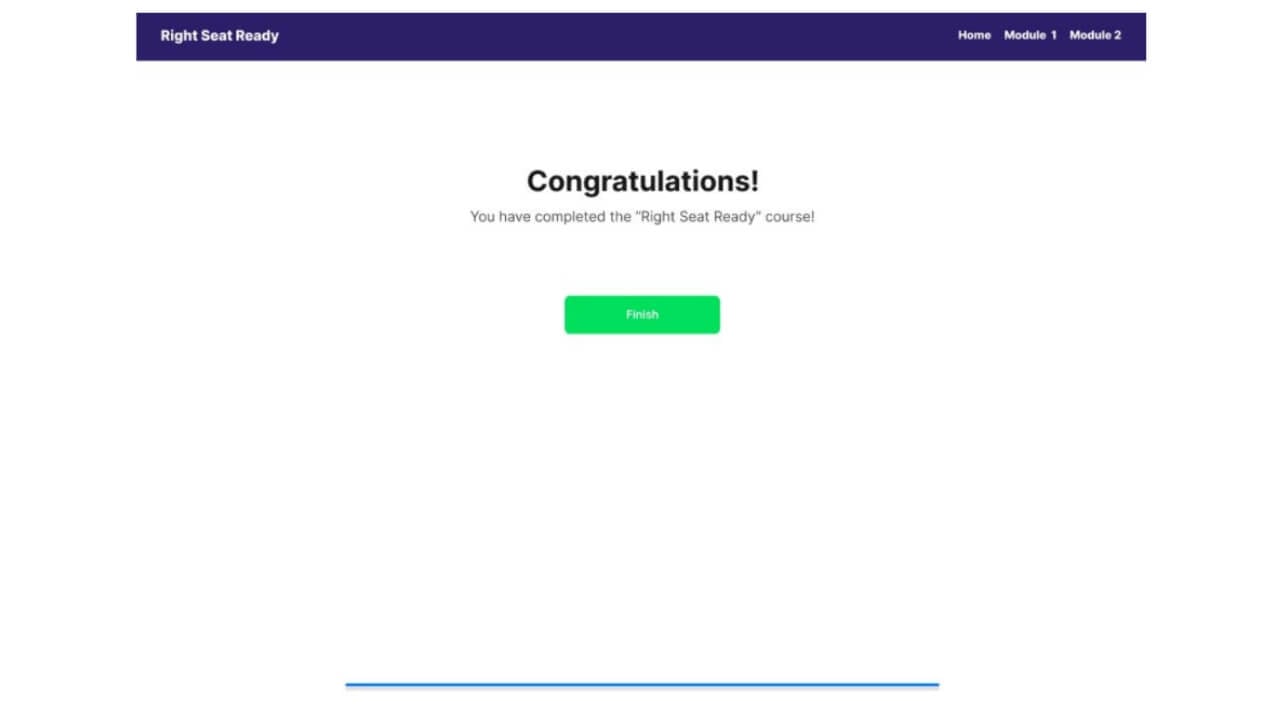 Prototype of the completion page for Right Seat Ready