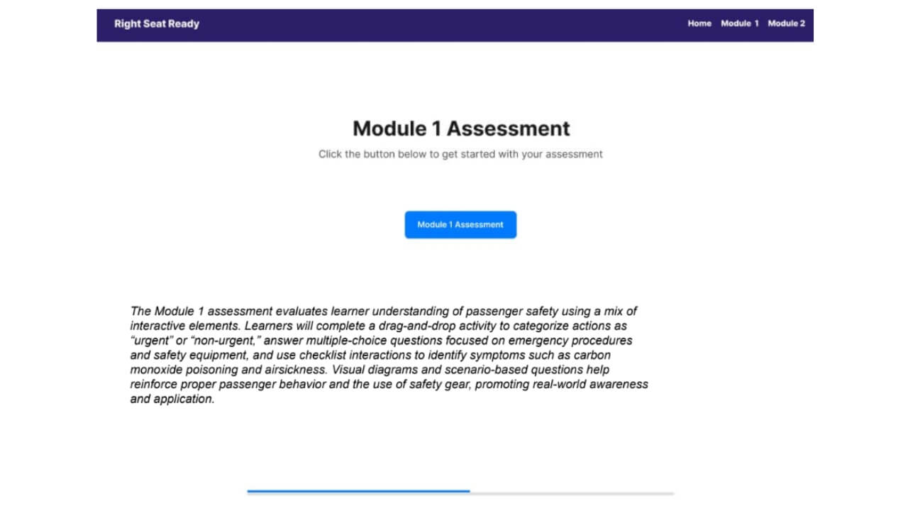 Prototype for the module 1 assessment page for Right Seat Ready