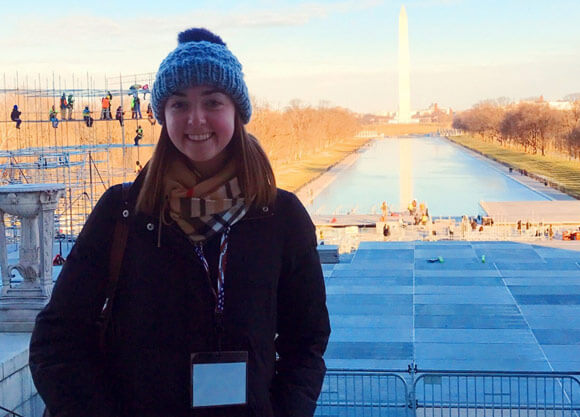 Katherine Koretski '18 stands in front of the Washington Monument in the days leading up to the presidential inauguration.