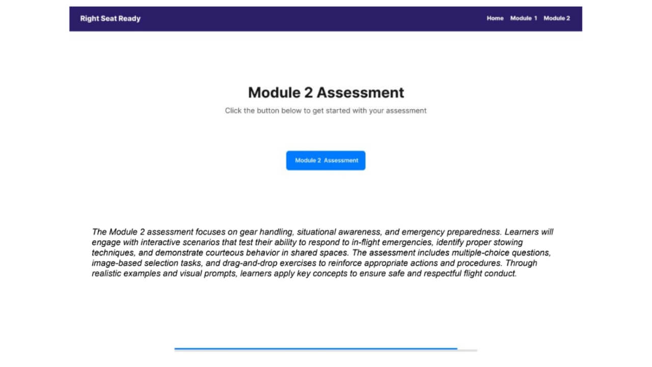 Prototype of the module two assessment page for Right Seat Ready