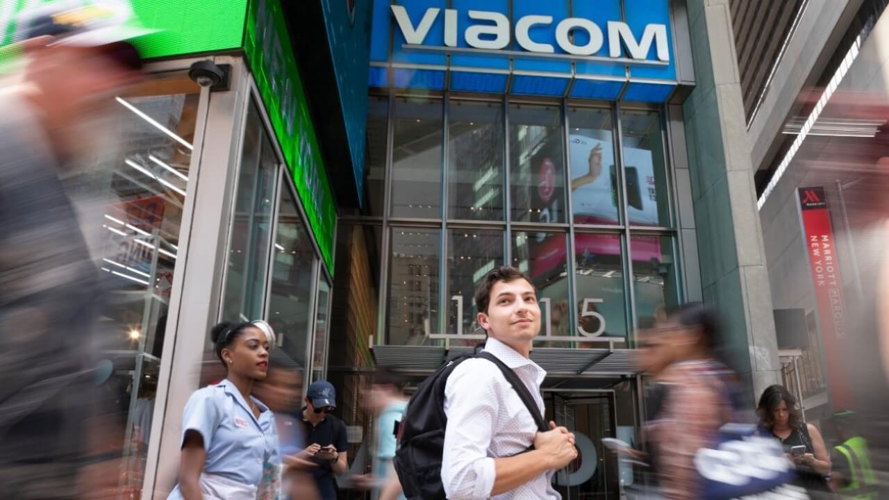 Petrosino walks outside the entrance of Viacom in New York City