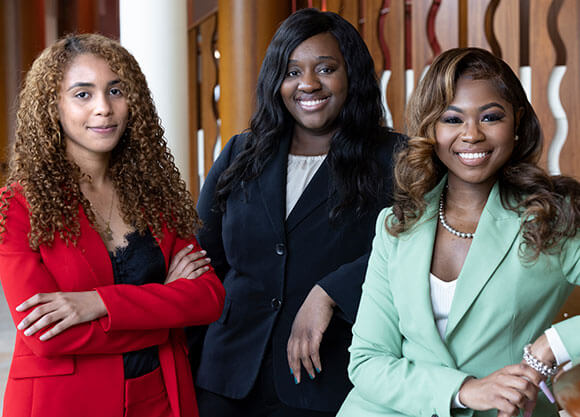 Headshot of law students Nataly Brown, Fontaine Chambers and Gabrielle Petrie