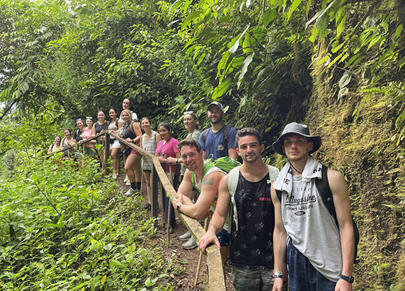 A group of students in Costa Rica on a bridge