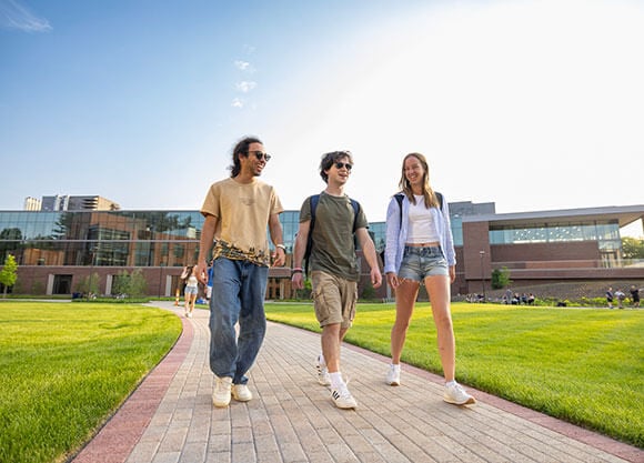 Students walk in the new South Quad