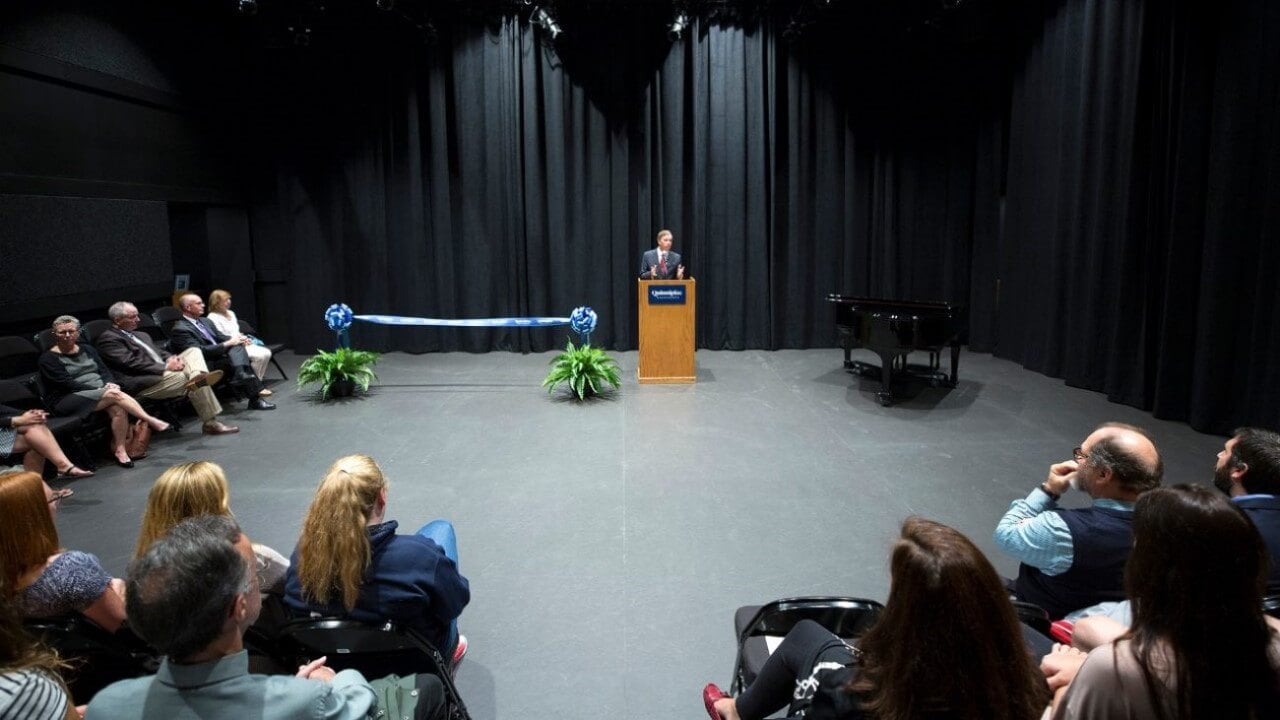 President John L. Lahey welcomes faculty, staff and students to the new Theatre Arts Center.