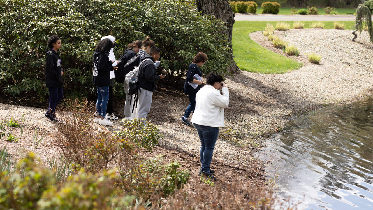 QUADS students observe the pond on the North Haven Campus.