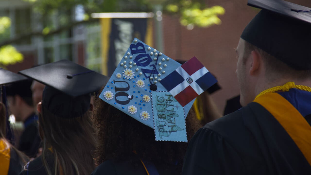 Graduation cap decorated for students sorority