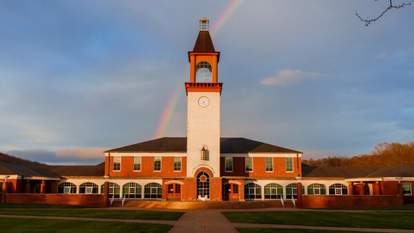 Rainbow behind the library clock tower