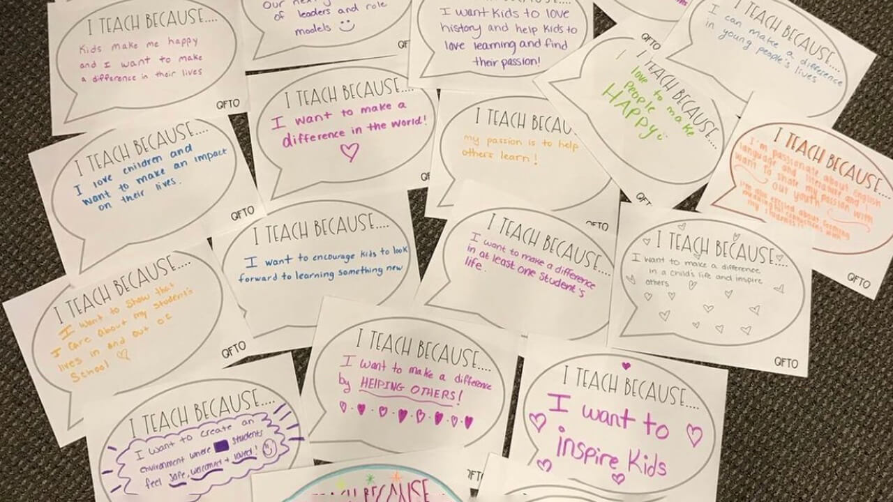 Quinnipiac Education students make a collage saying why they love teaching