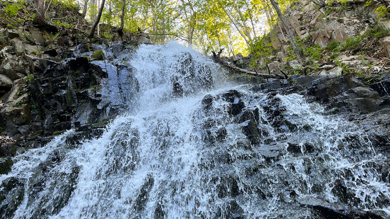 Water falling on to rocks