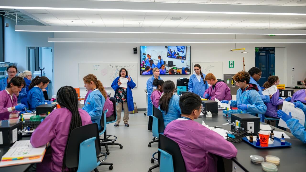 Student in the lab during the Pre-Med Microbiology pre-college program