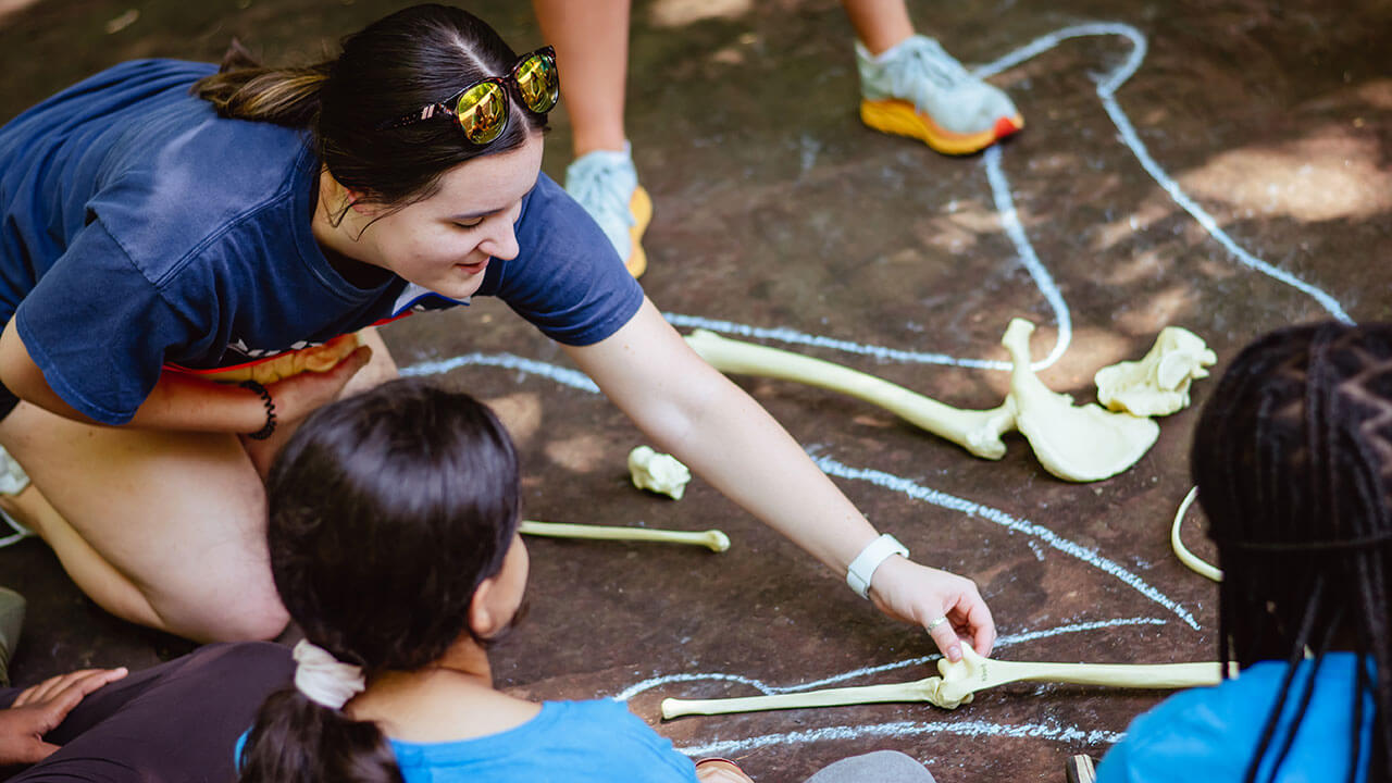 Campers touch different bones and learn about the human body