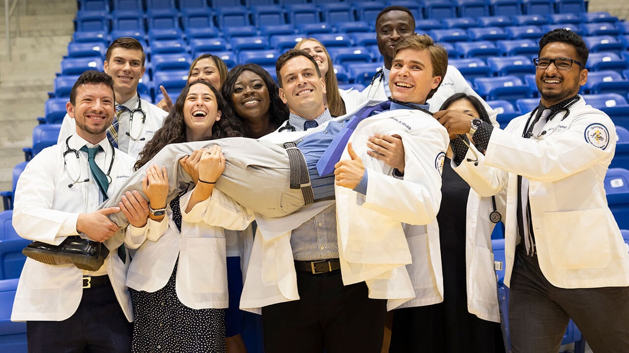 Graduate medical students get together for a group photo