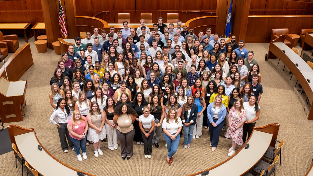 People pose for a group photo