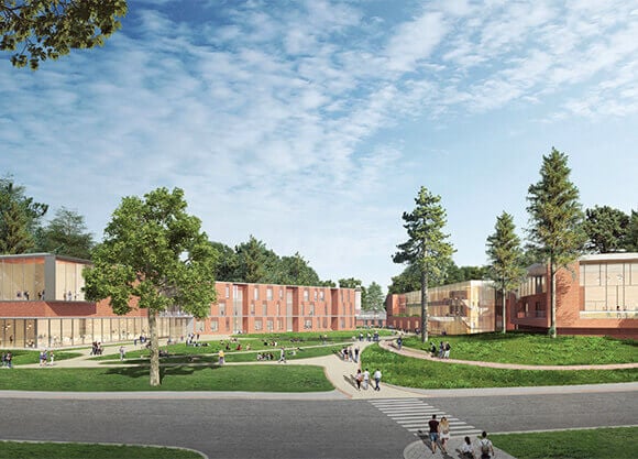 Rendering of the three buildings to be constructed on the new South Quad