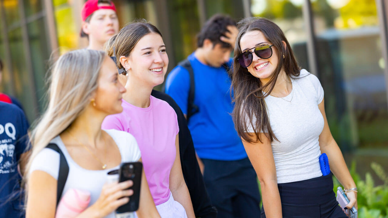 Class of 2029 friends gathering on the Quad