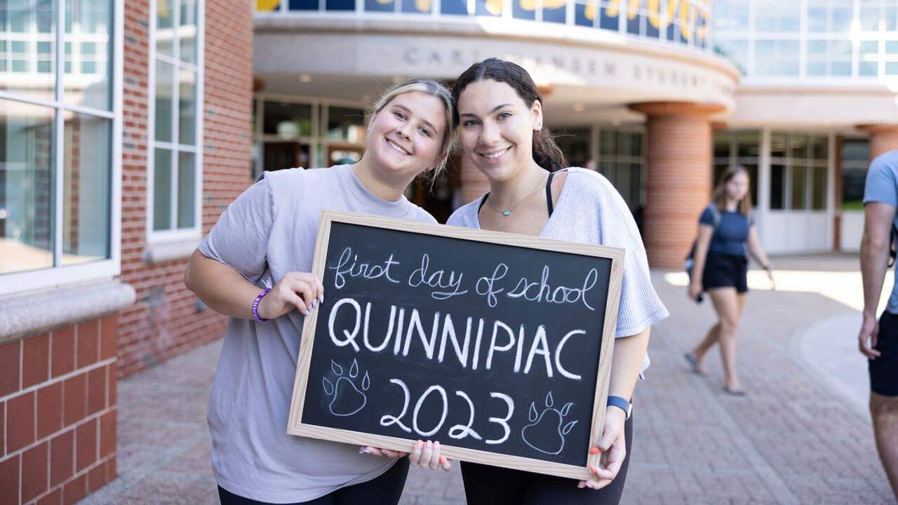 Students take a minute to pose for a picture on the first day of classes