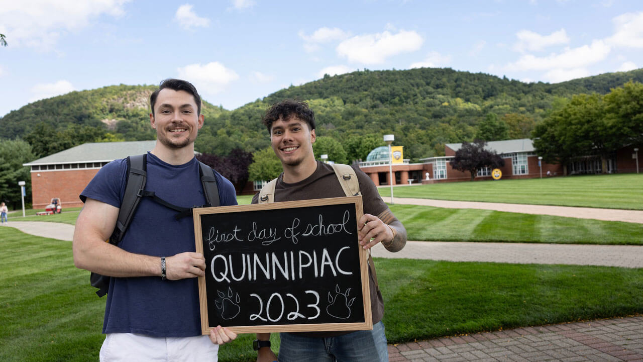 Students pose on the quad for the first day of classes