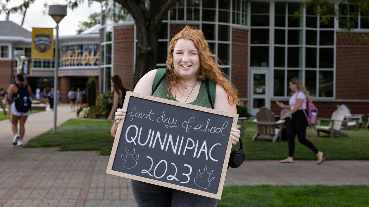 Student smiles big on her first day of classes