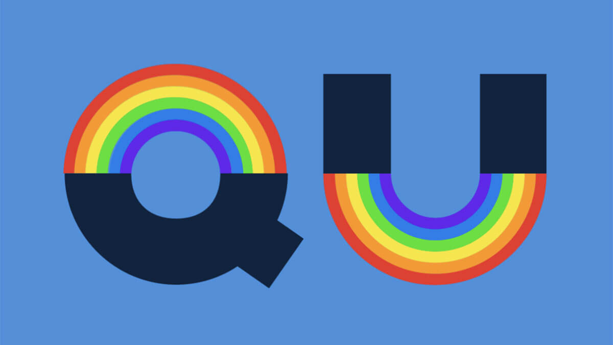 The letters Q and U made of rainbows
